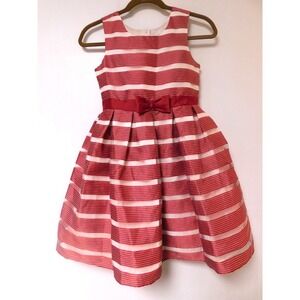 Jona Michelle Girls Size 10  Cranberry and White Striped Dress Bow in front